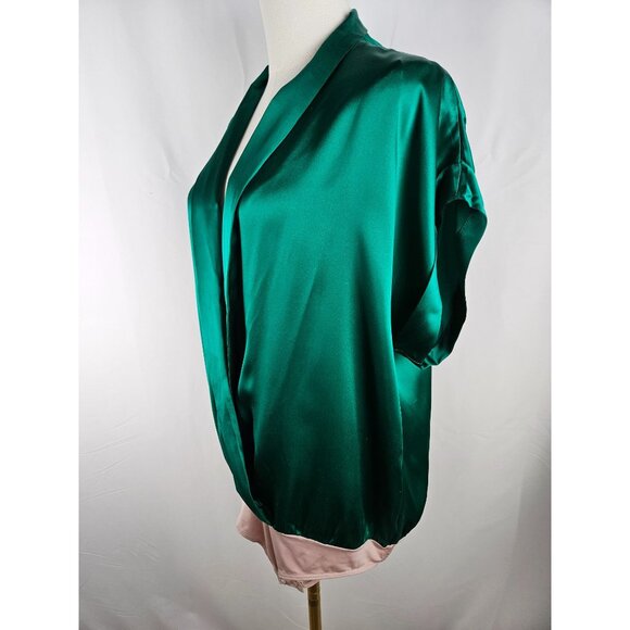 Amanda Uprichard NY Top Body Suit Large Silk Wrap Emerald Green Holiday Top - Picture 2 of 12